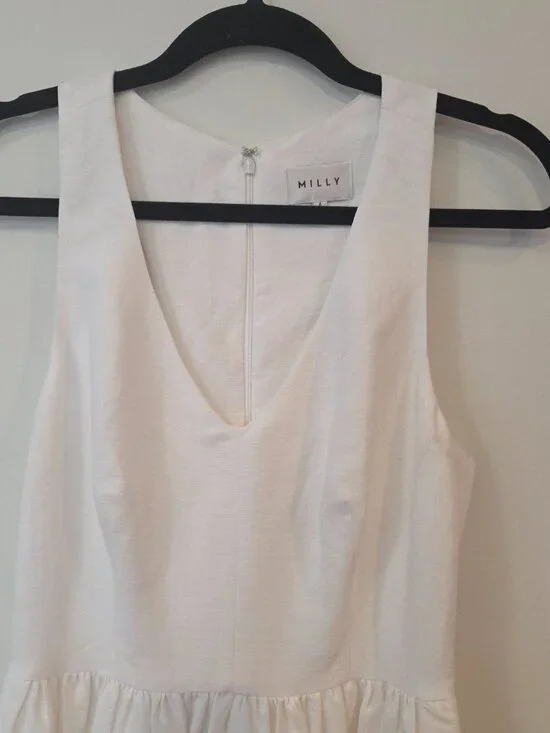 White Milly Dress NWOT | Linen Blend, Pockets, Boned Bodice, Made in USA Size 6 - Picture 4 of 11